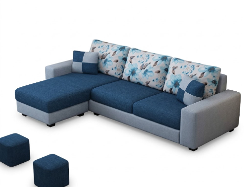 Floral L-Shaped  Sofa with Ottomans