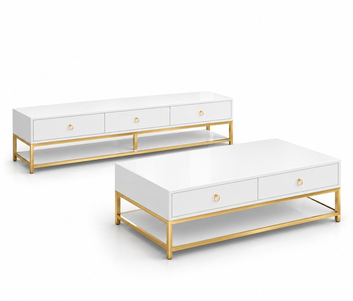 Glossy White and Gold Furniture Set.