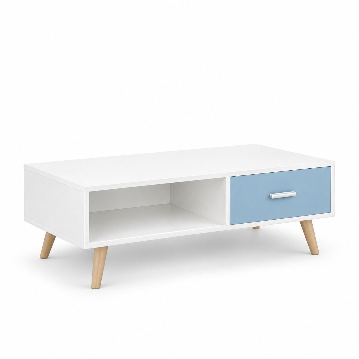 White Coffee Table with Blue Drawer