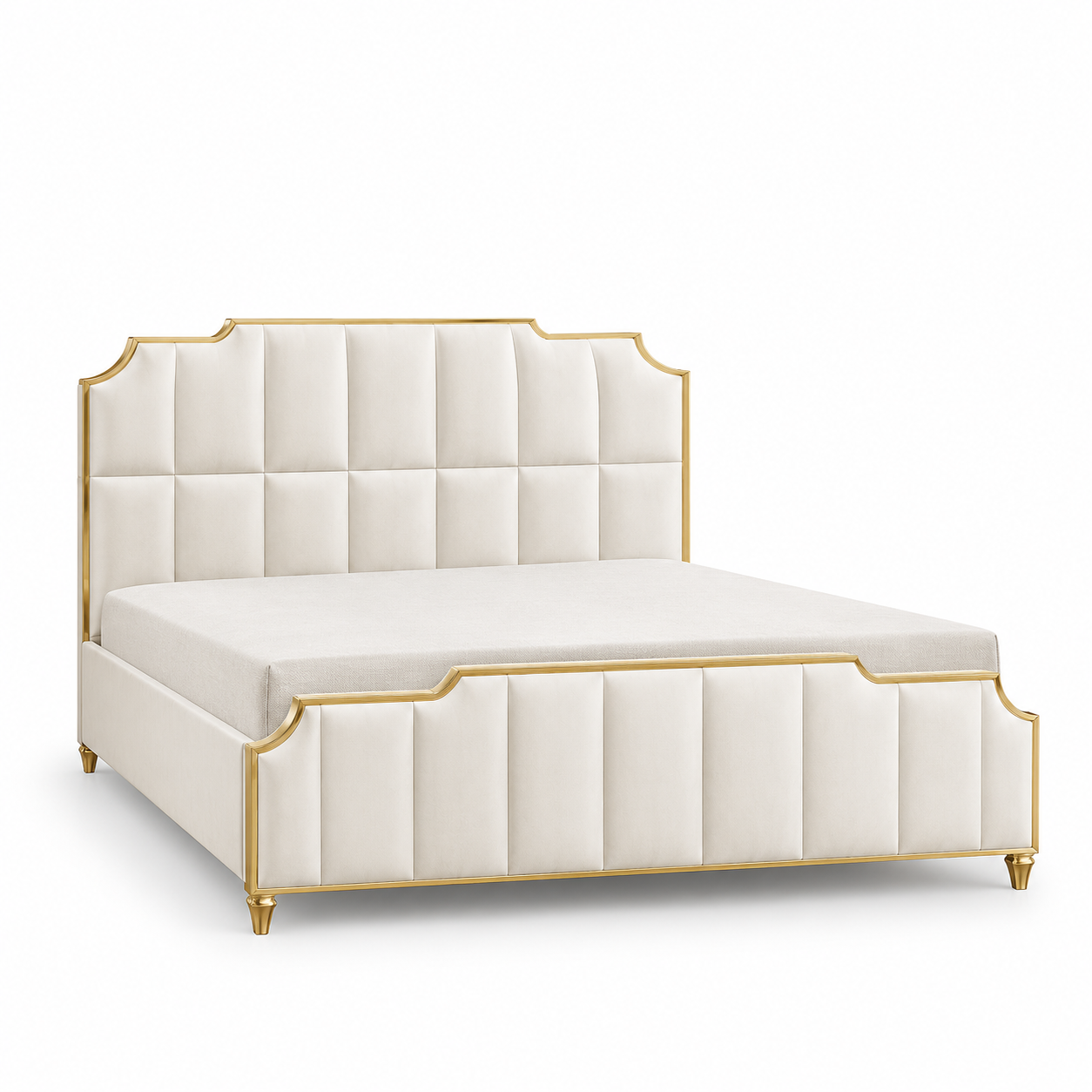 Upholstered Bed with Gold Accents