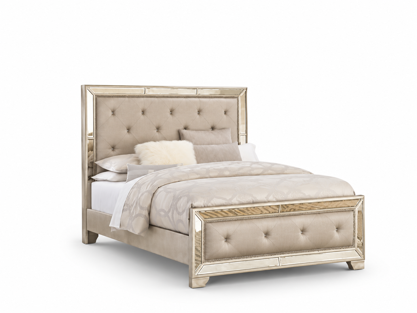 Glamorous Tufted Mirrored Bed