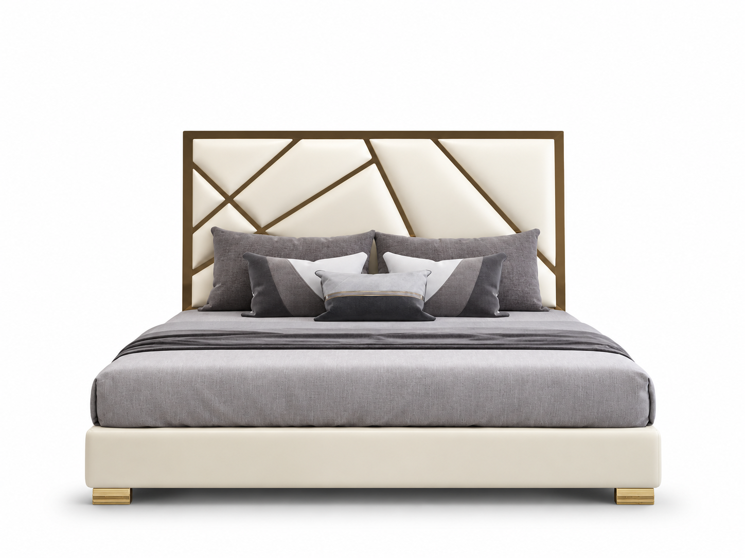 Geometric Ivory Upholstered Bed