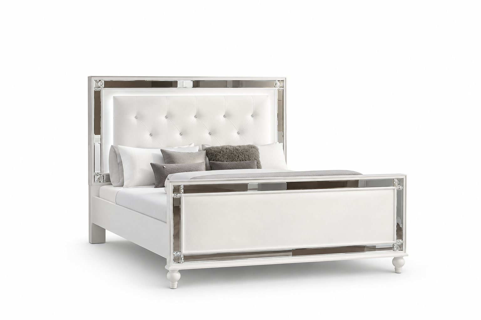 White Padded Glam Bed