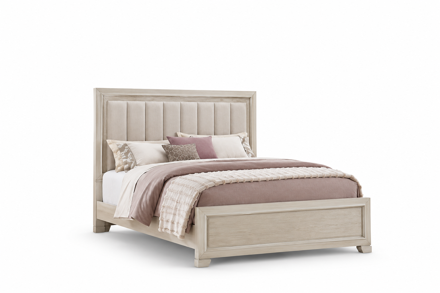 Elegant Beige Upholstered Panel Bed