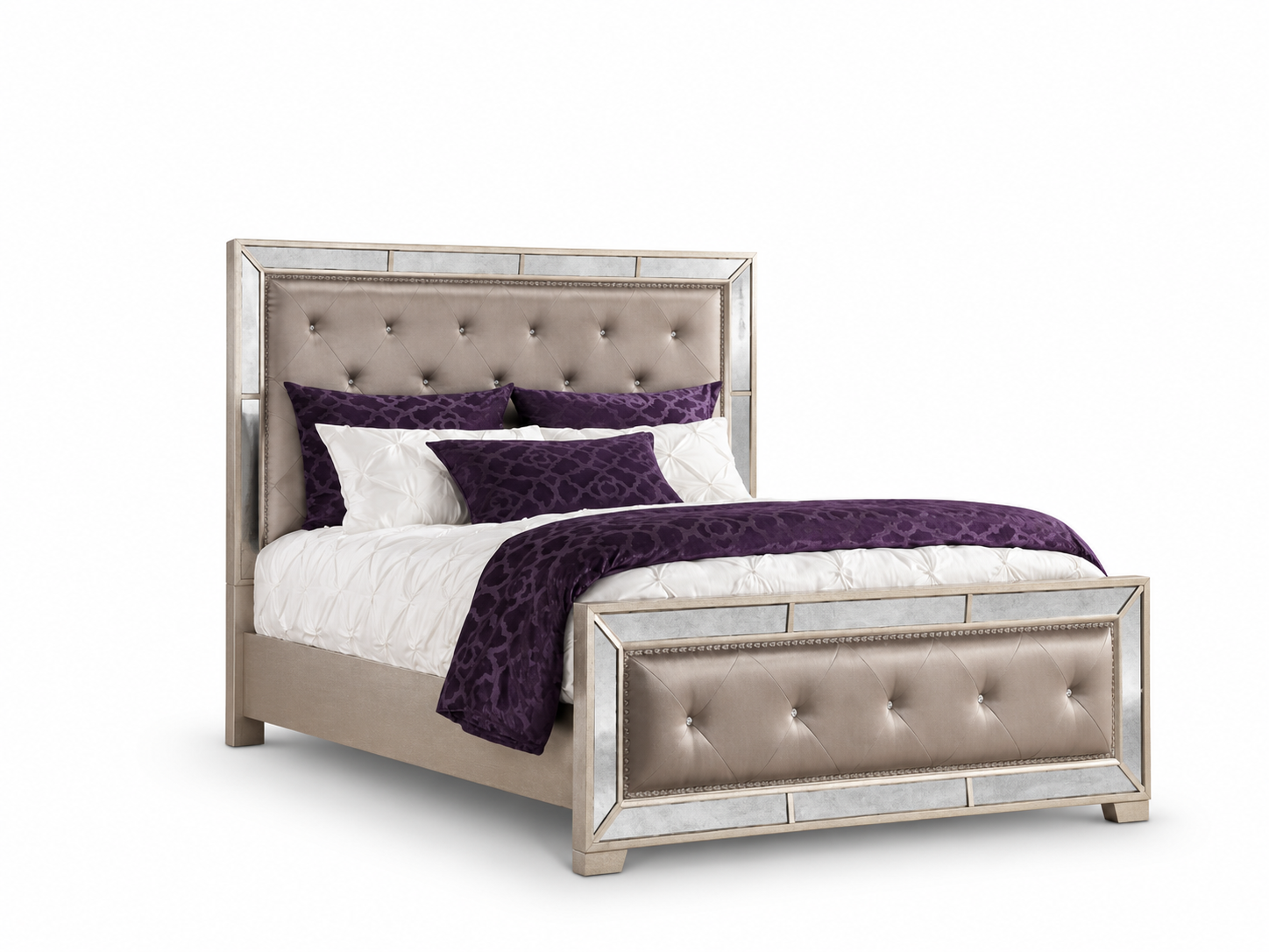 Quilted Bed with Mirrored Accents