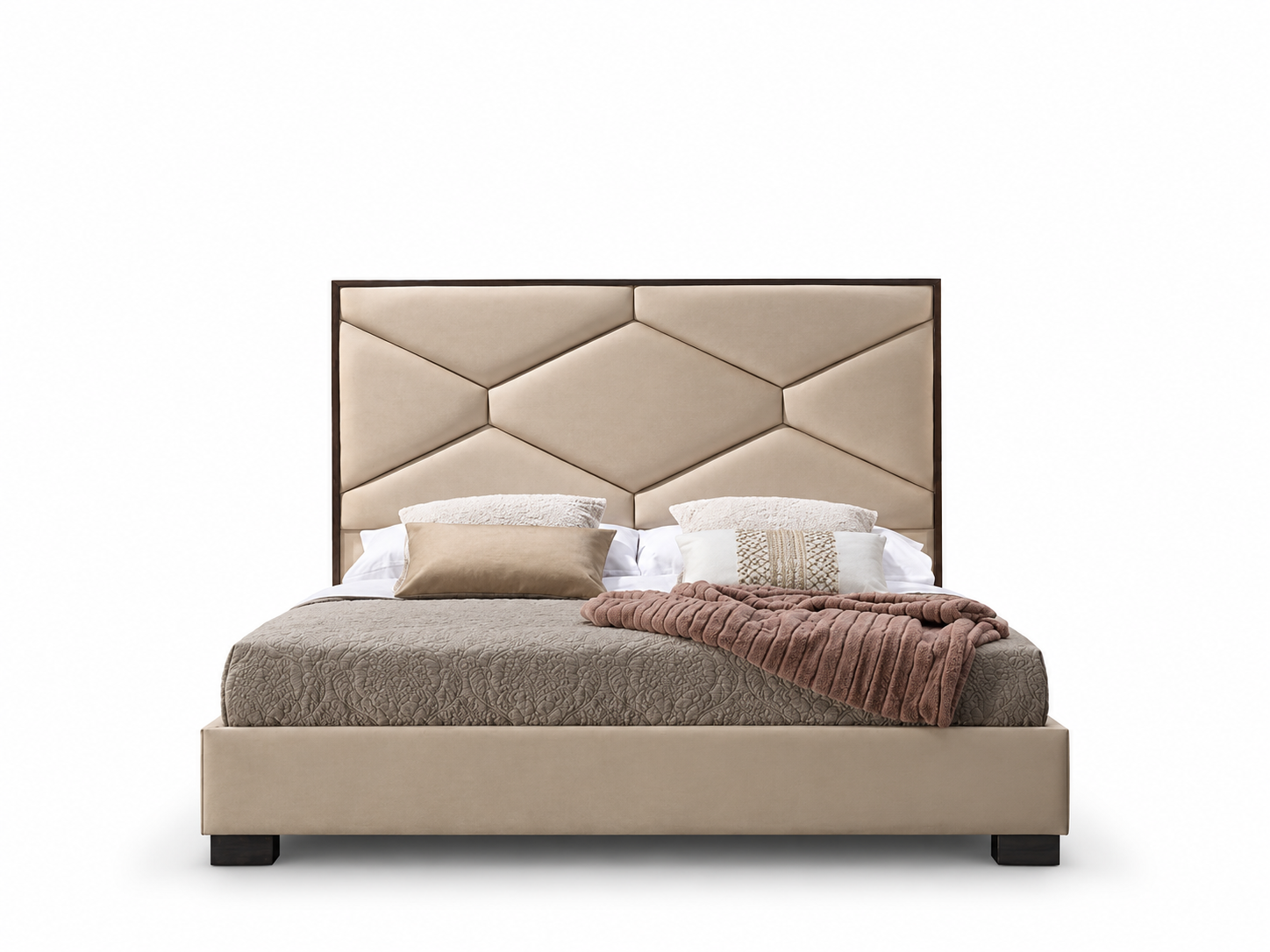 Geometric Beige Upholstered Bed