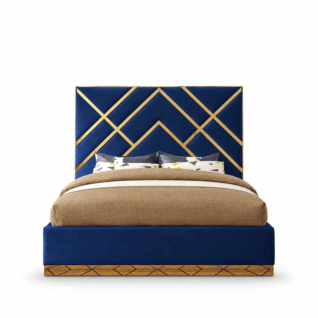 Modern Navy and Gold Geometric Bed