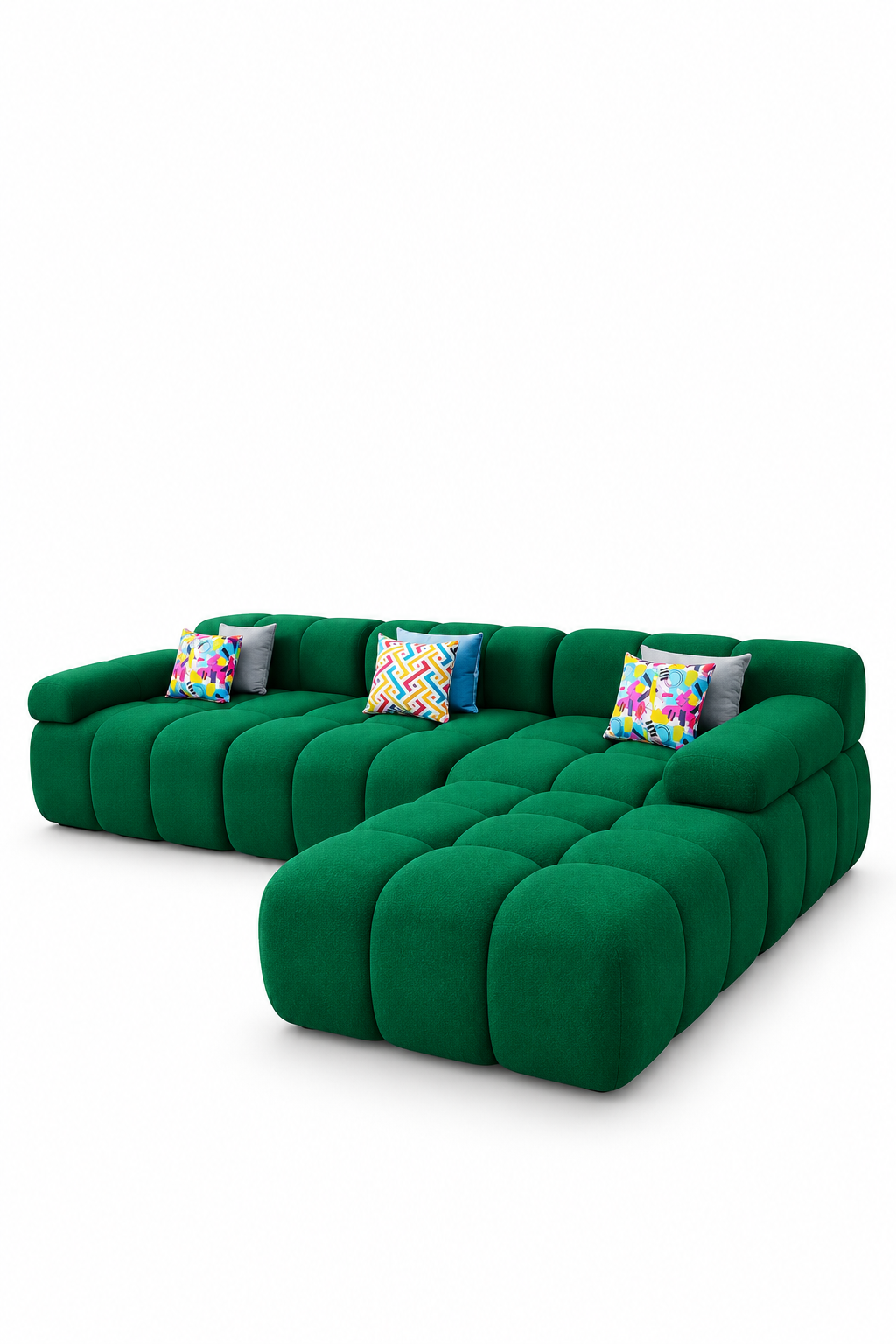 Emerald Green Bubble Tufted Sectional Sofa
