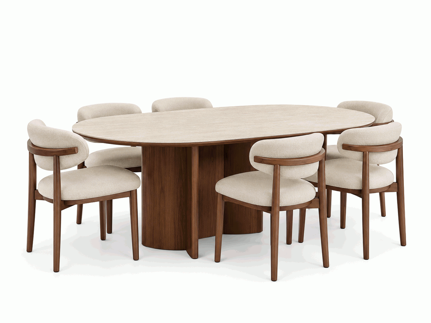 Modern Walnut and Cream Dining Set