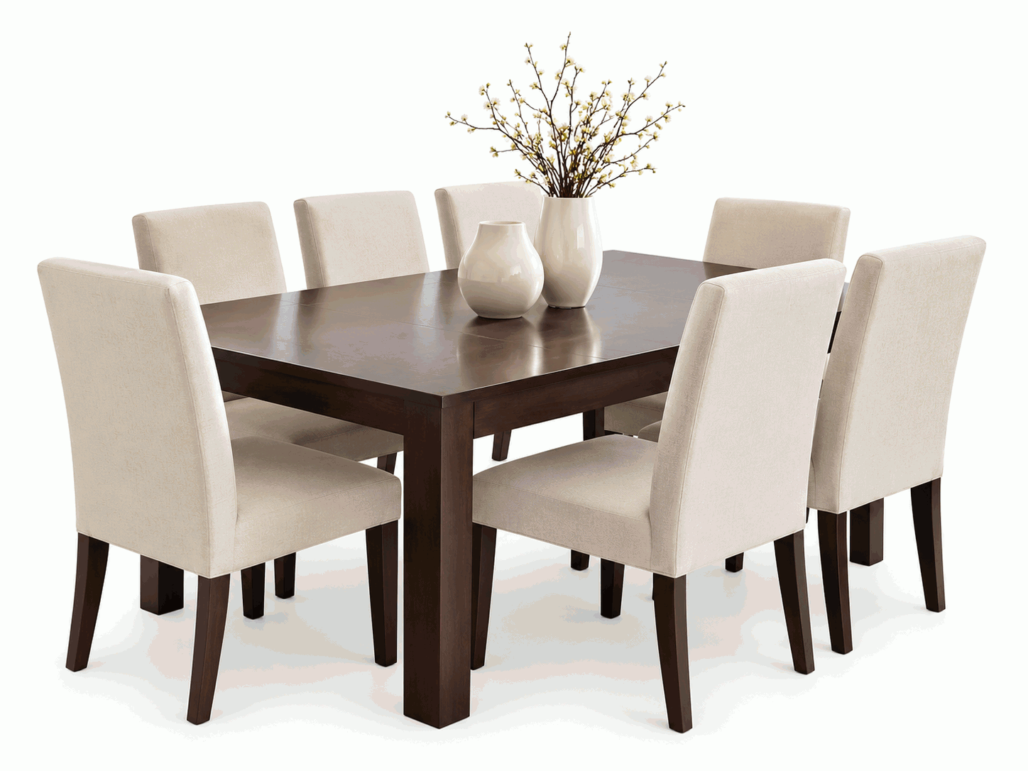 Modern Dark Wood Dining Set with Vases
