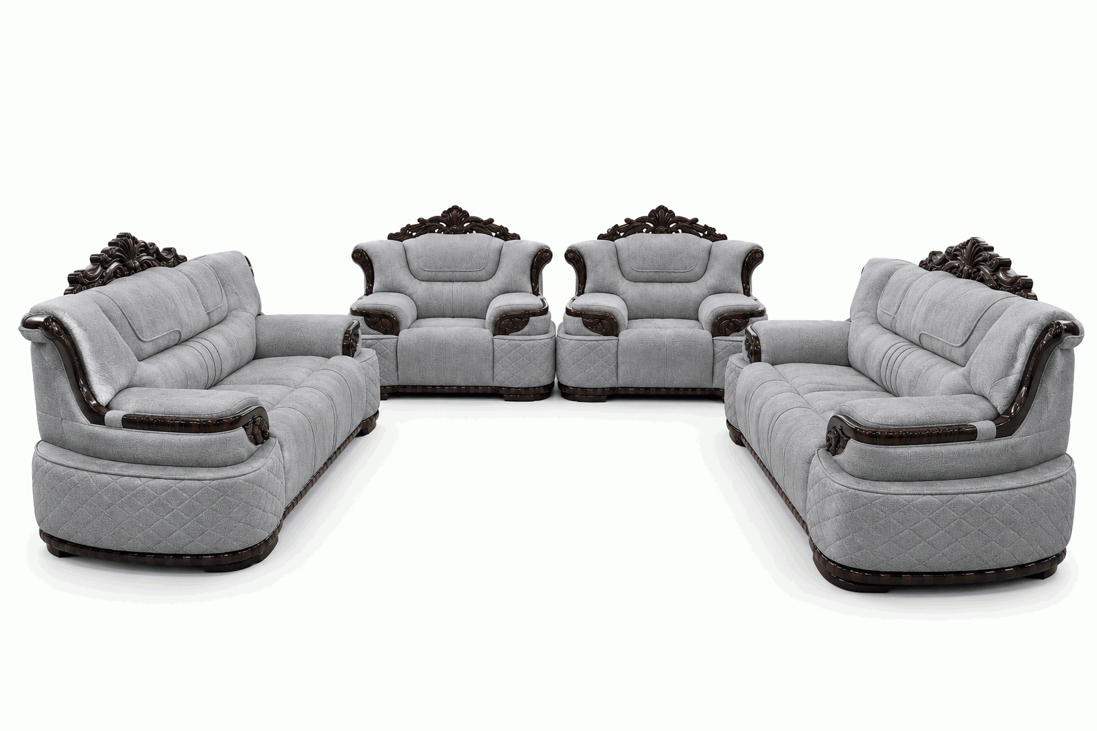 Elegant Gray Quilted Sofa Set