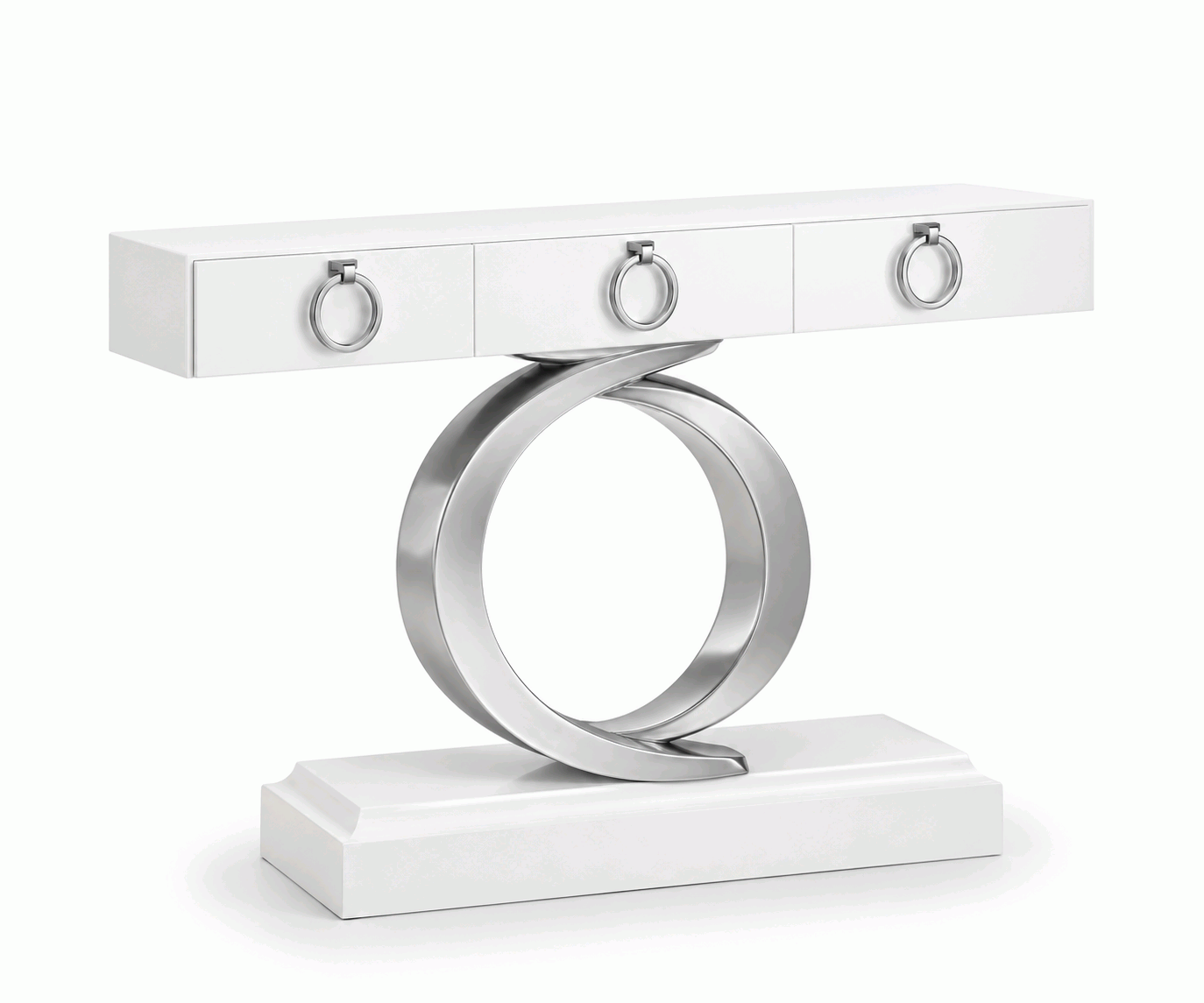 White Console with Chrome Ring Base