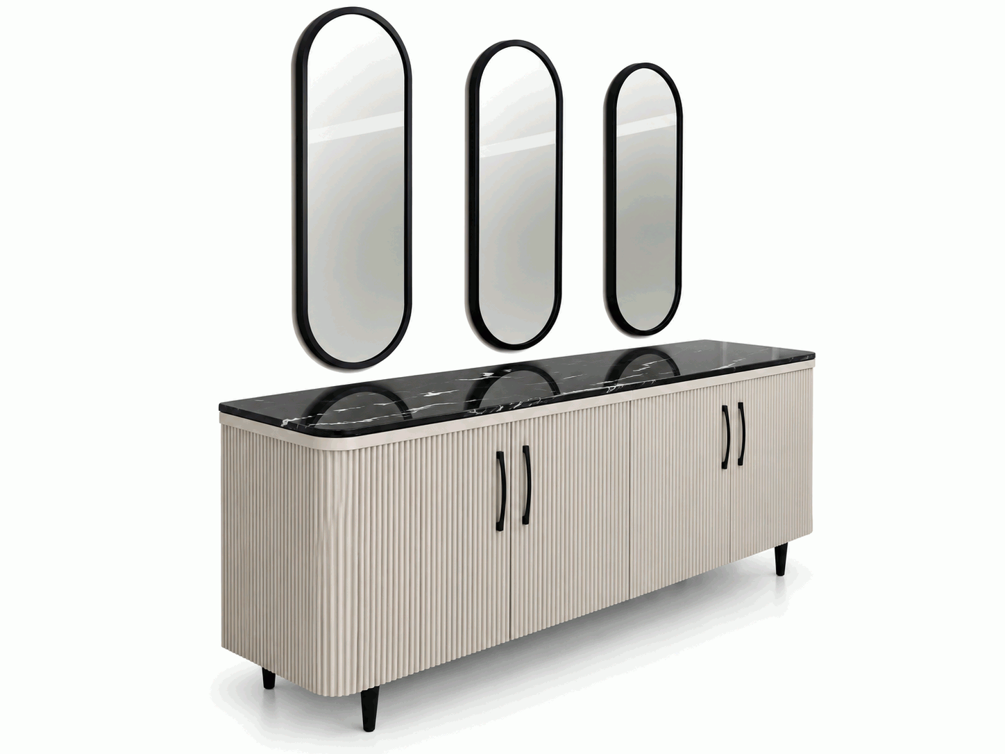 Ribbed Sideboard with Arched Mirrors