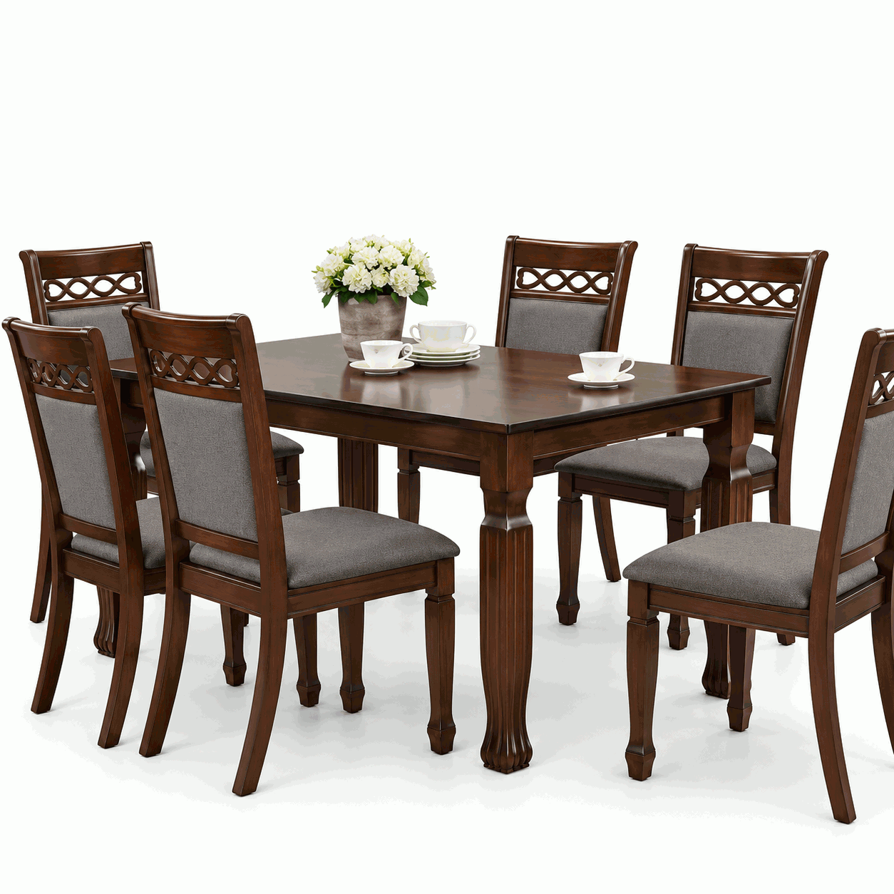 Classic Dining Set with Gray Upholstery
